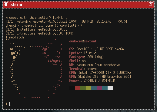 A screenshot of xterm showing the output of neofetch