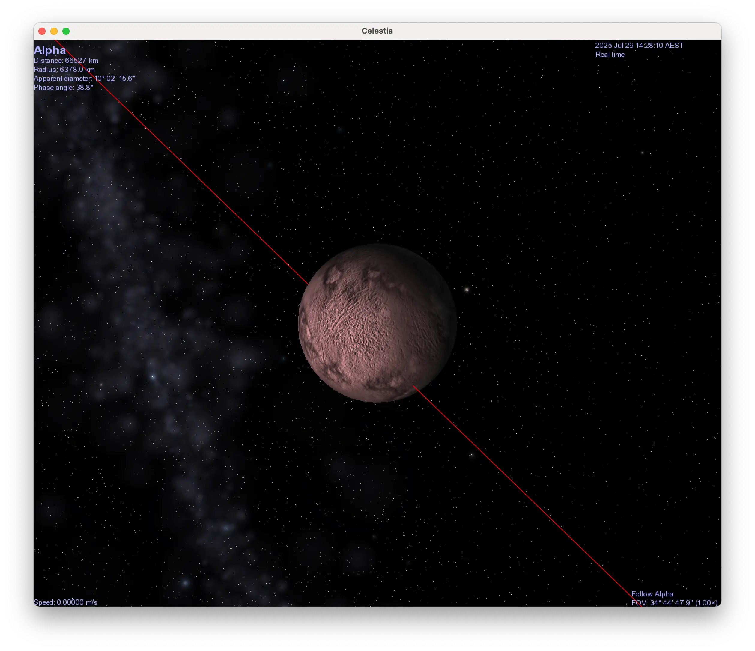 A screenshot of Celestia showing the planet Alpha around Gliese 555.