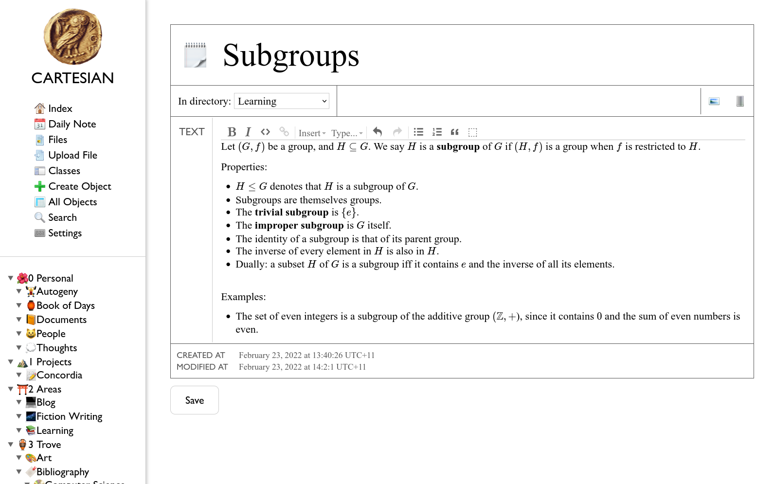 Another screenshot with notes on group theory.